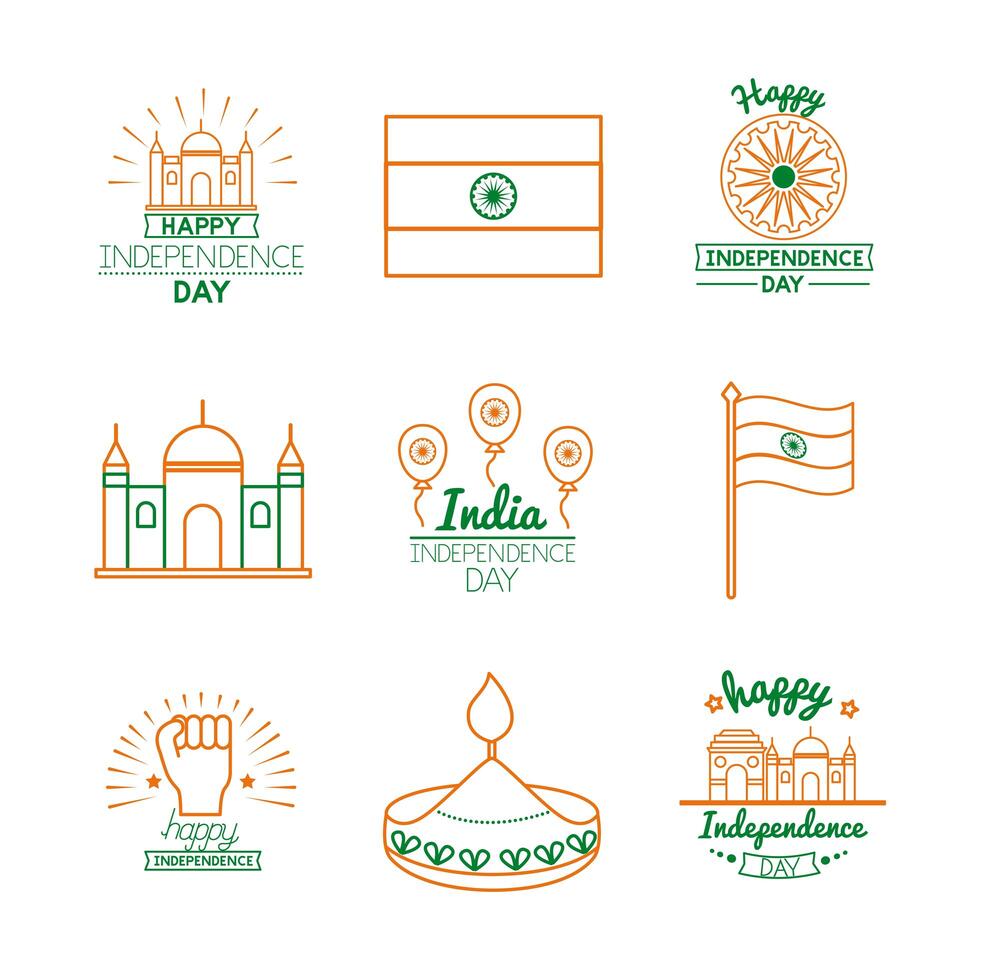 bundle of india independence day celebration icons vector