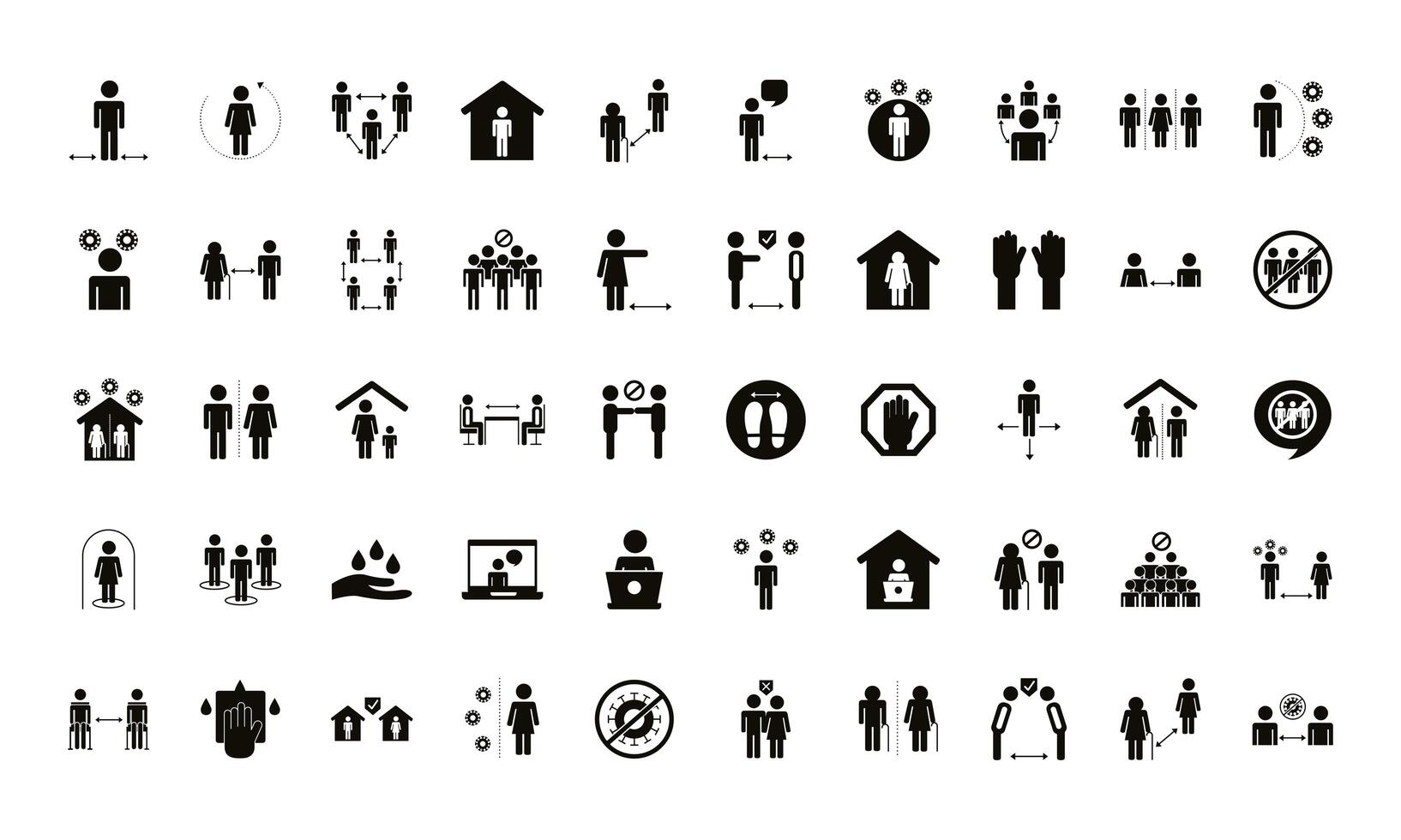 bundle of distance social set icons vector