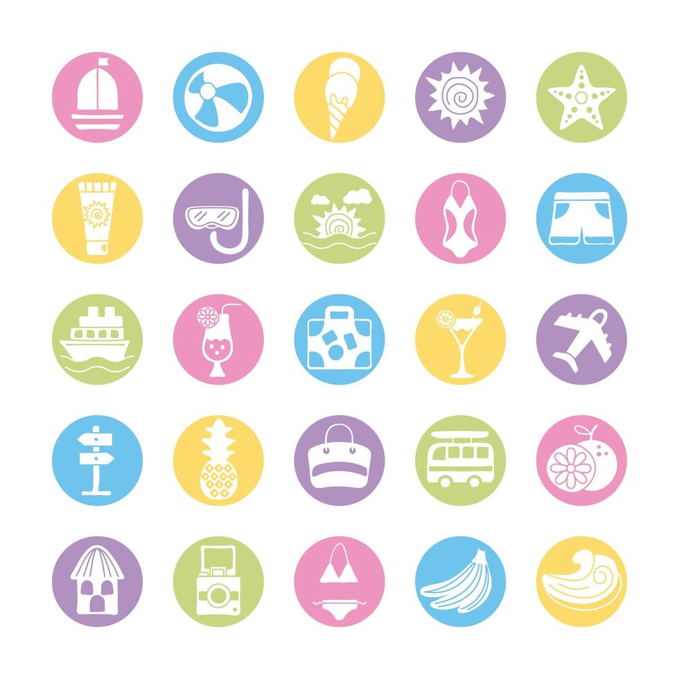 bundle of summer vacations set icons vector