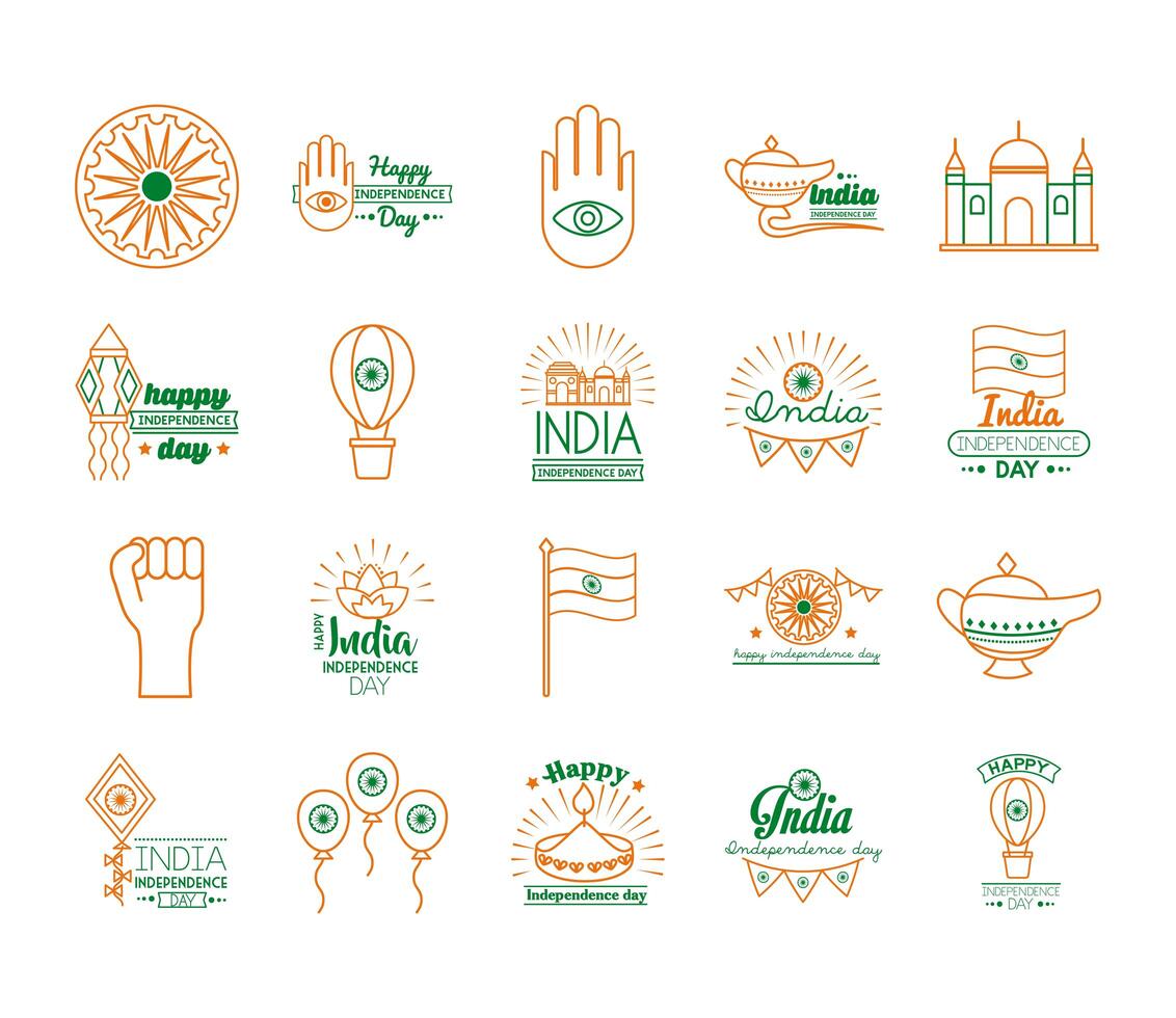 bundle of india independence day celebration icons vector