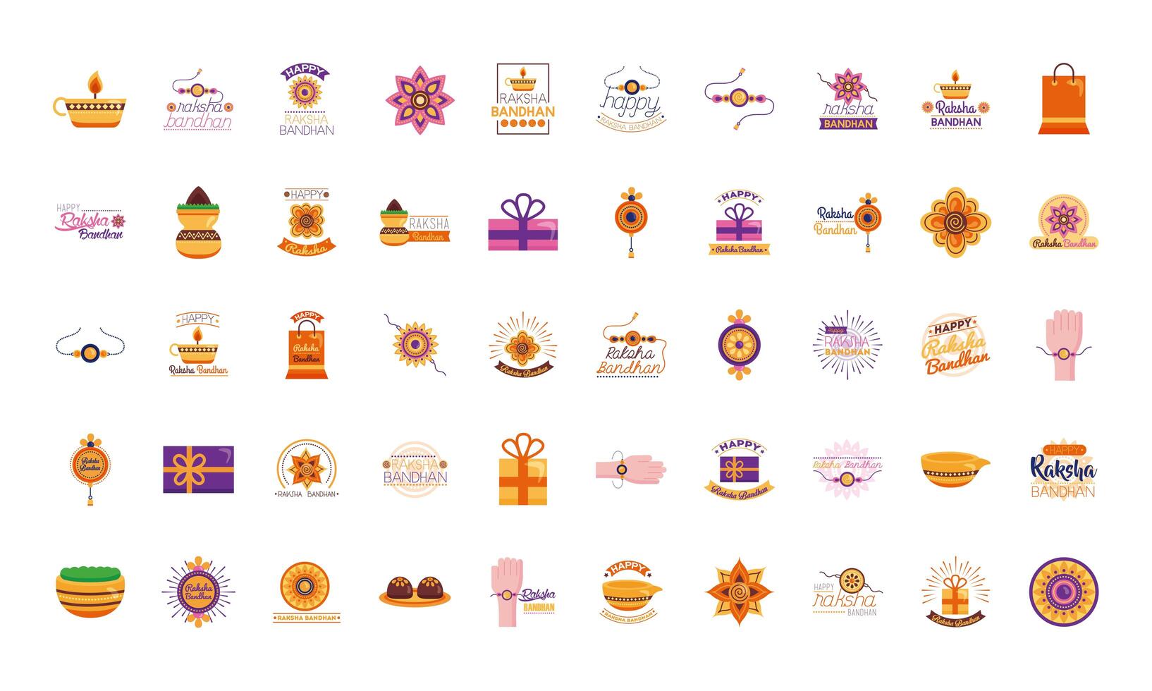 bundle of happy raksha bandhan celebration set icons vector