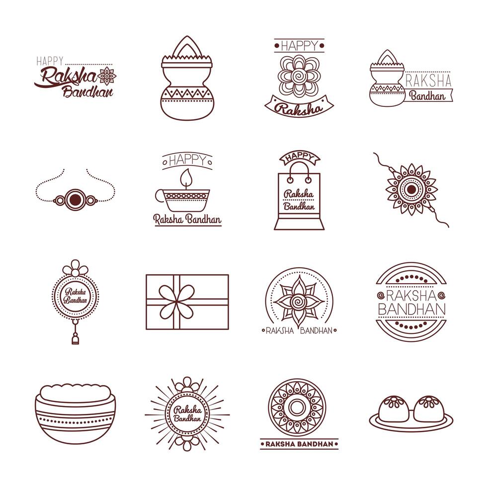 bundle of happy raksha bandhan celebration set icons vector