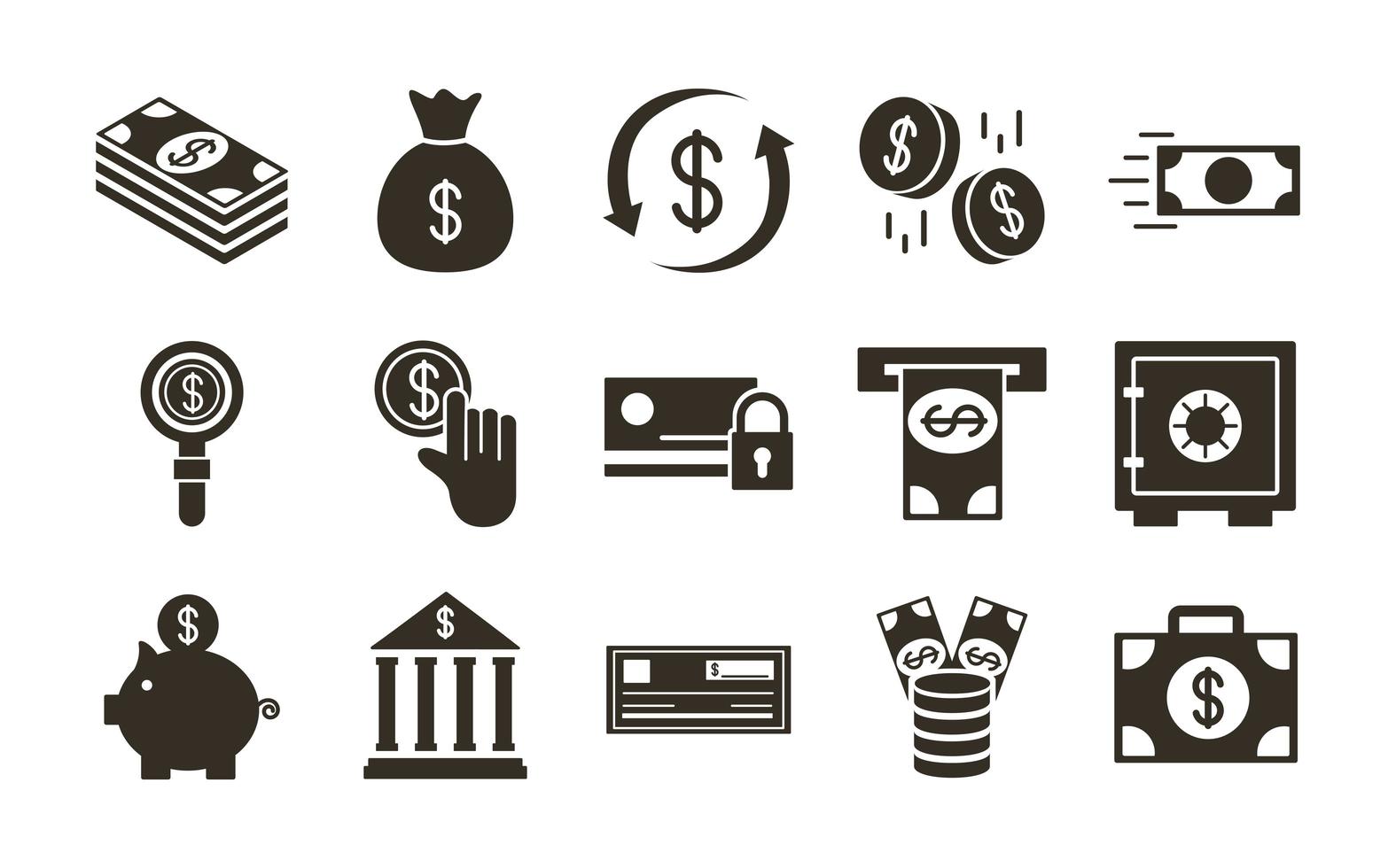 Paquete de iconos de conjunto de moneda de dinero vector