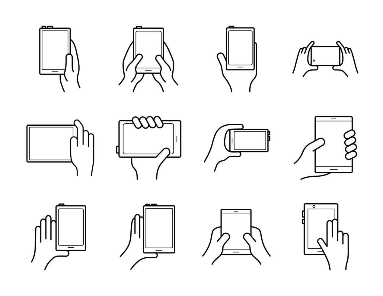 paquete de manos y teléfonos inteligentes establecer iconos vector