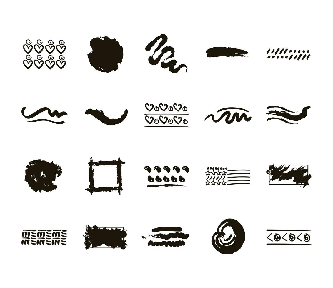 paquete de diseño creativo con iconos de trazos de pincel vector