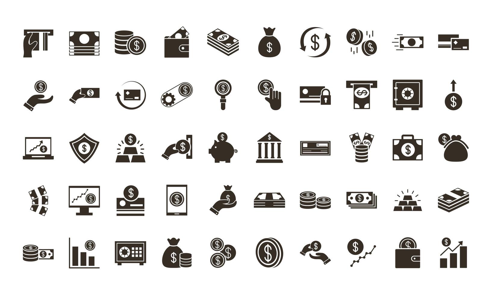 bundle of money currency set icons vector