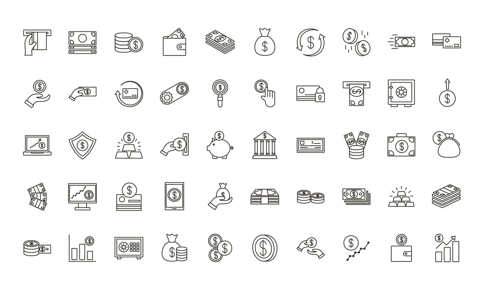 bundle of money currency set icons vector