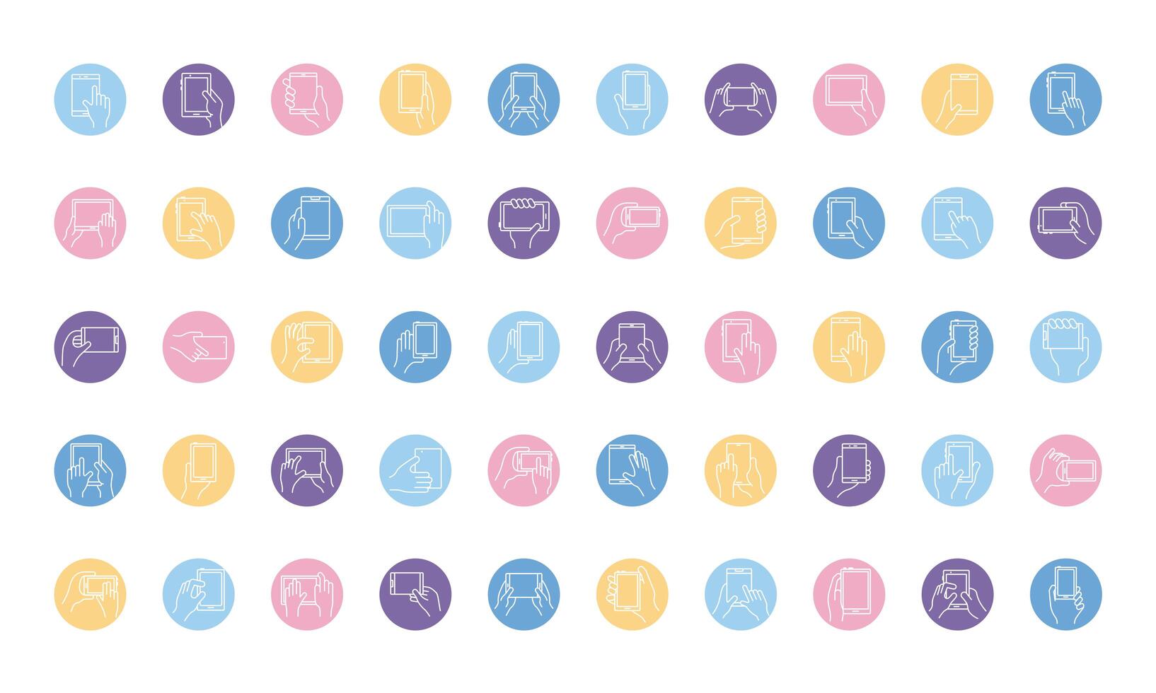 bundle of hands and smartphones set icons vector