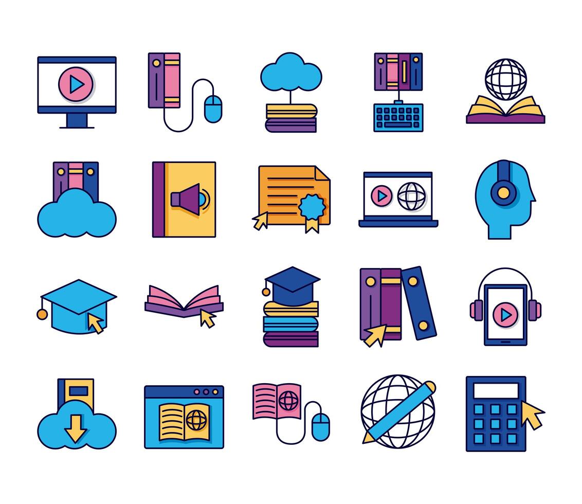 bundle of education online set icons vector