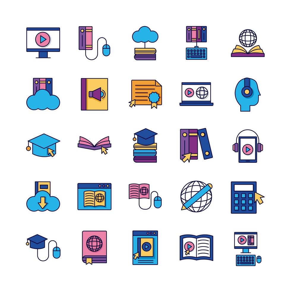 bundle of education online set icons vector
