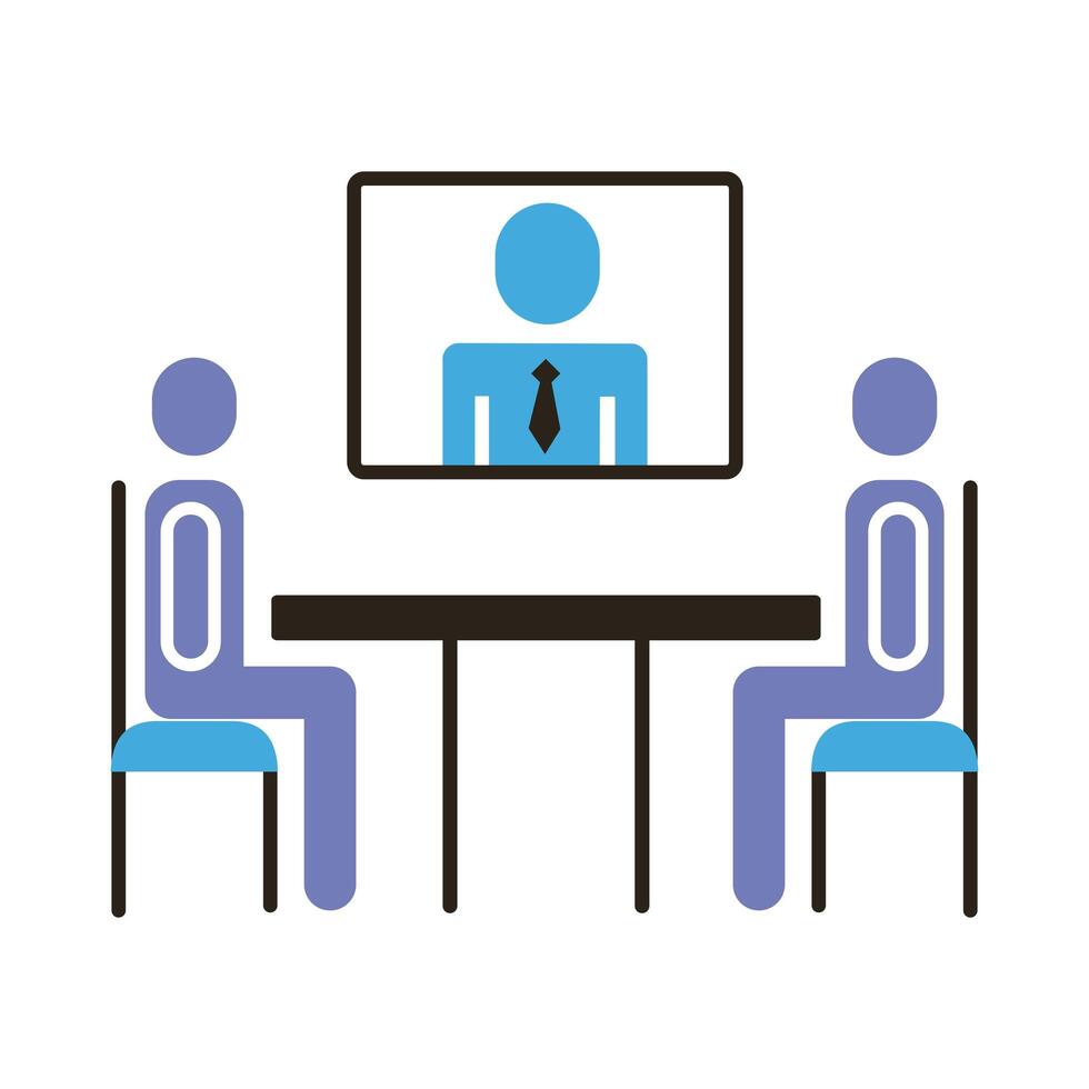 businessmen teamwork figures in table with teleconference flat style vector