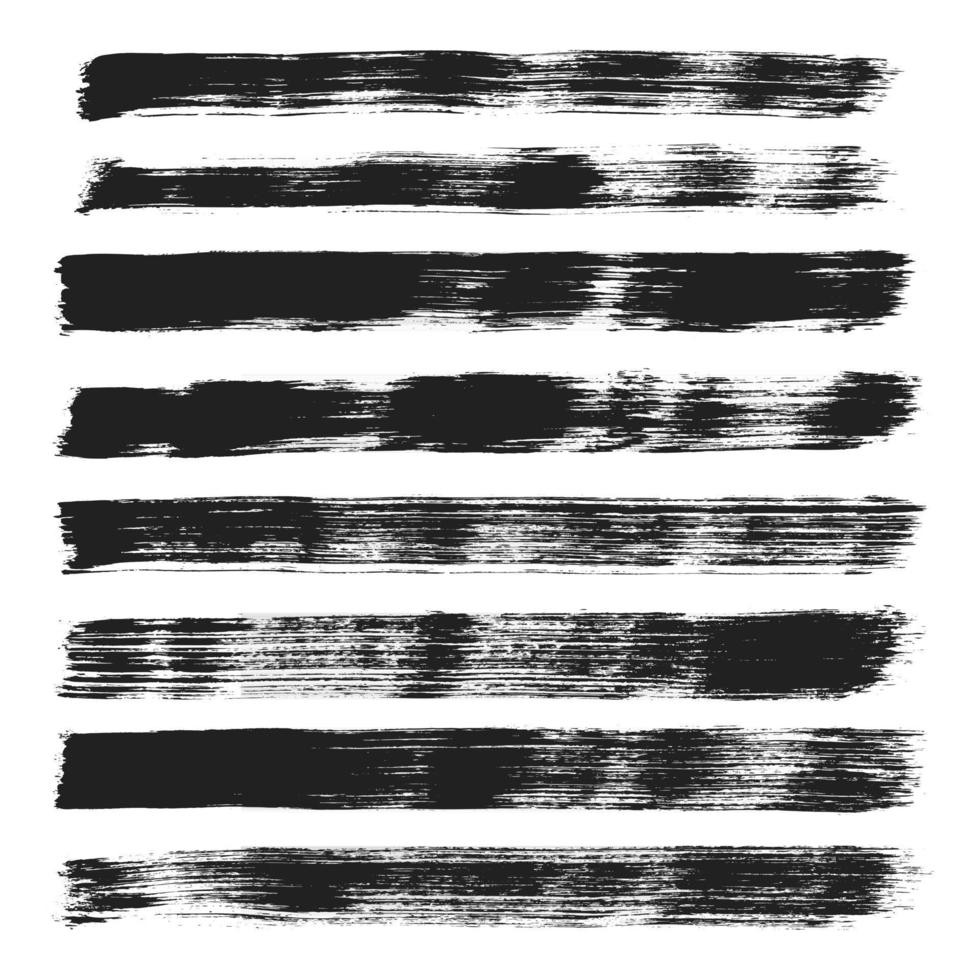 Collection of hand painted black grunge brush strokes isolated on white background vector