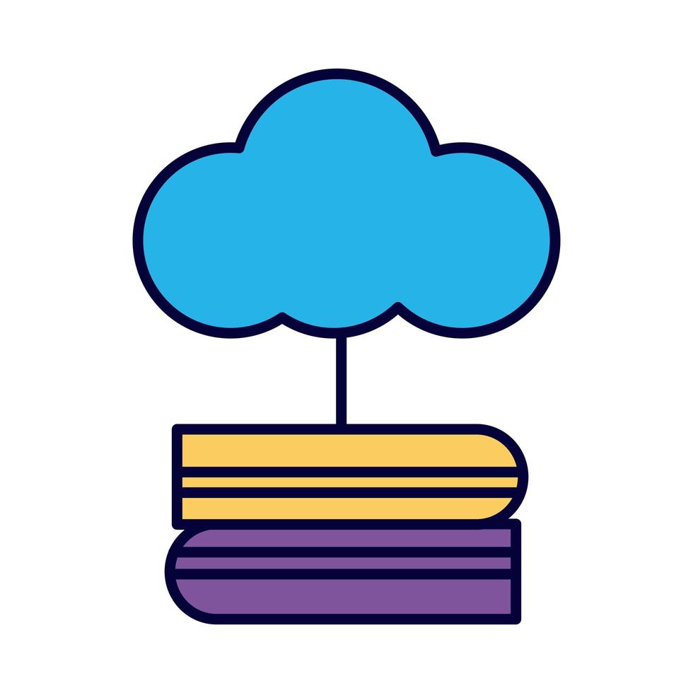 electronic books with cloud computing education online line style vector