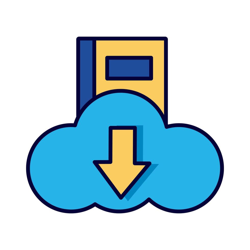 electronic book with cloud and download arrow education online line style vector