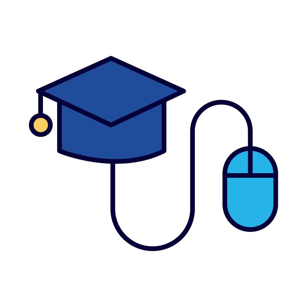 hat graduation with mouse line and fill style icon vector