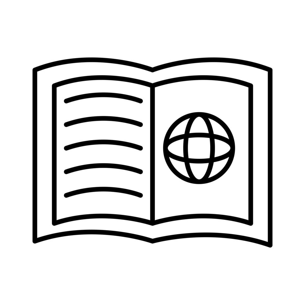 navegador de esfera en libro con icono de estilo de línea vector
