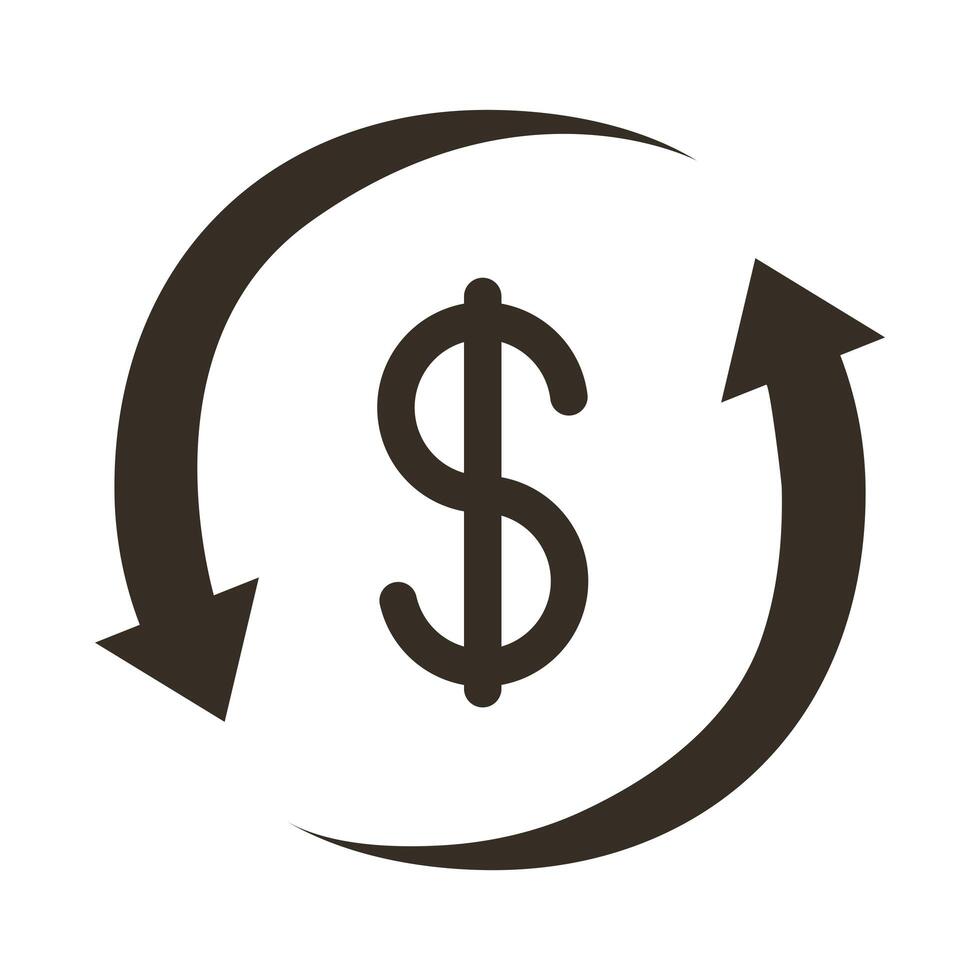 dollar symbol with arrows around silhouette style icon vector