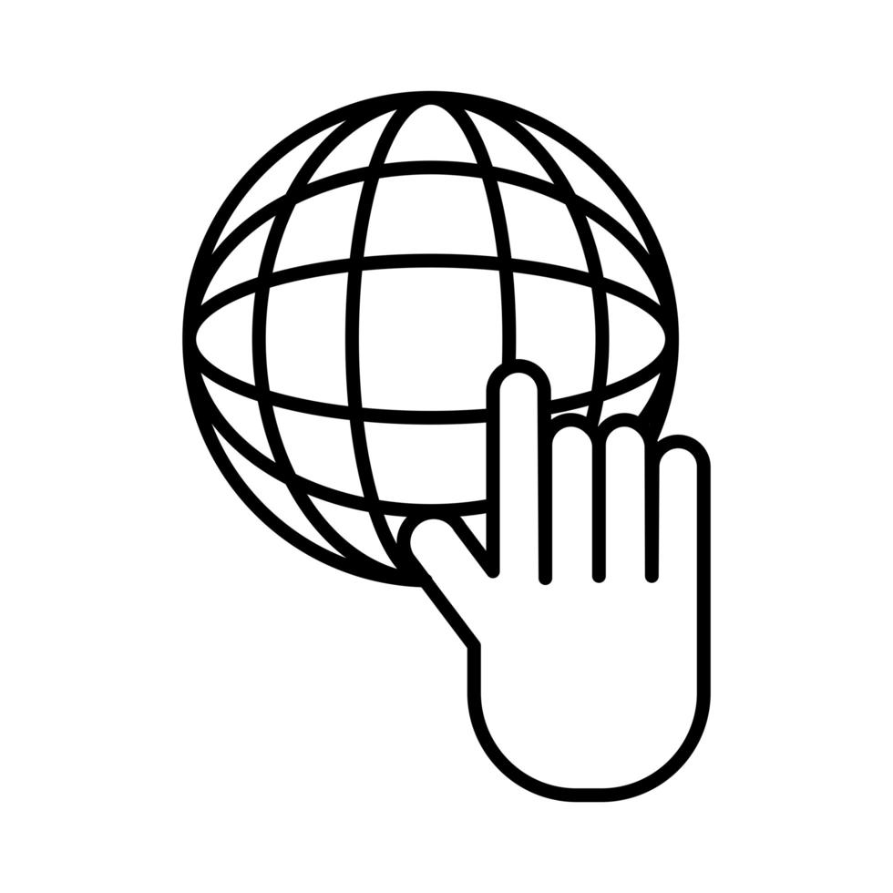 sphere browser with hand browser line style icon vector