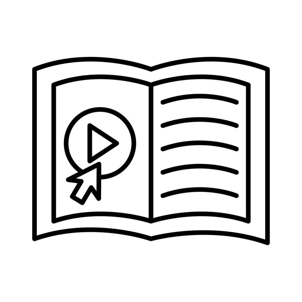 libro electrónico con flecha cursor educación icono de estilo de línea en línea vector