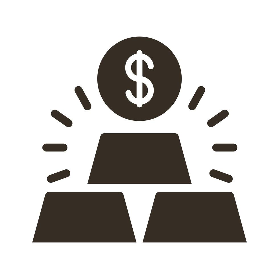 coin dollar with ingots silhouette style icon vector