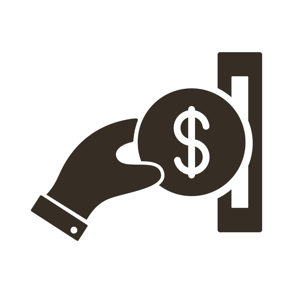 hand insert coin silhouette style icon vector