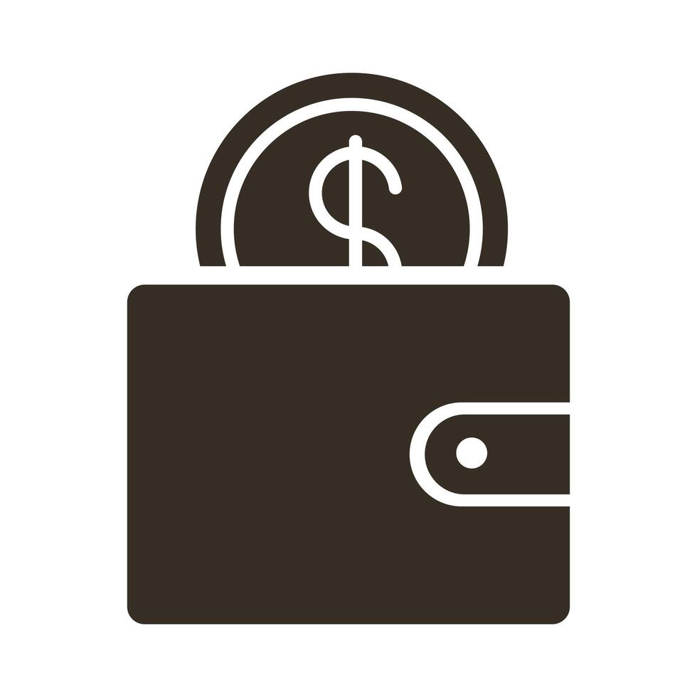 wallet with coin money dollar symbol line style vector