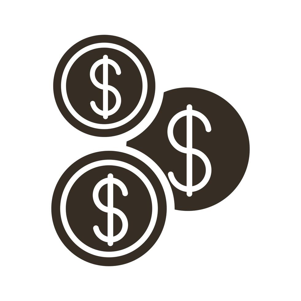 coins money dollars silhouette style icon vector