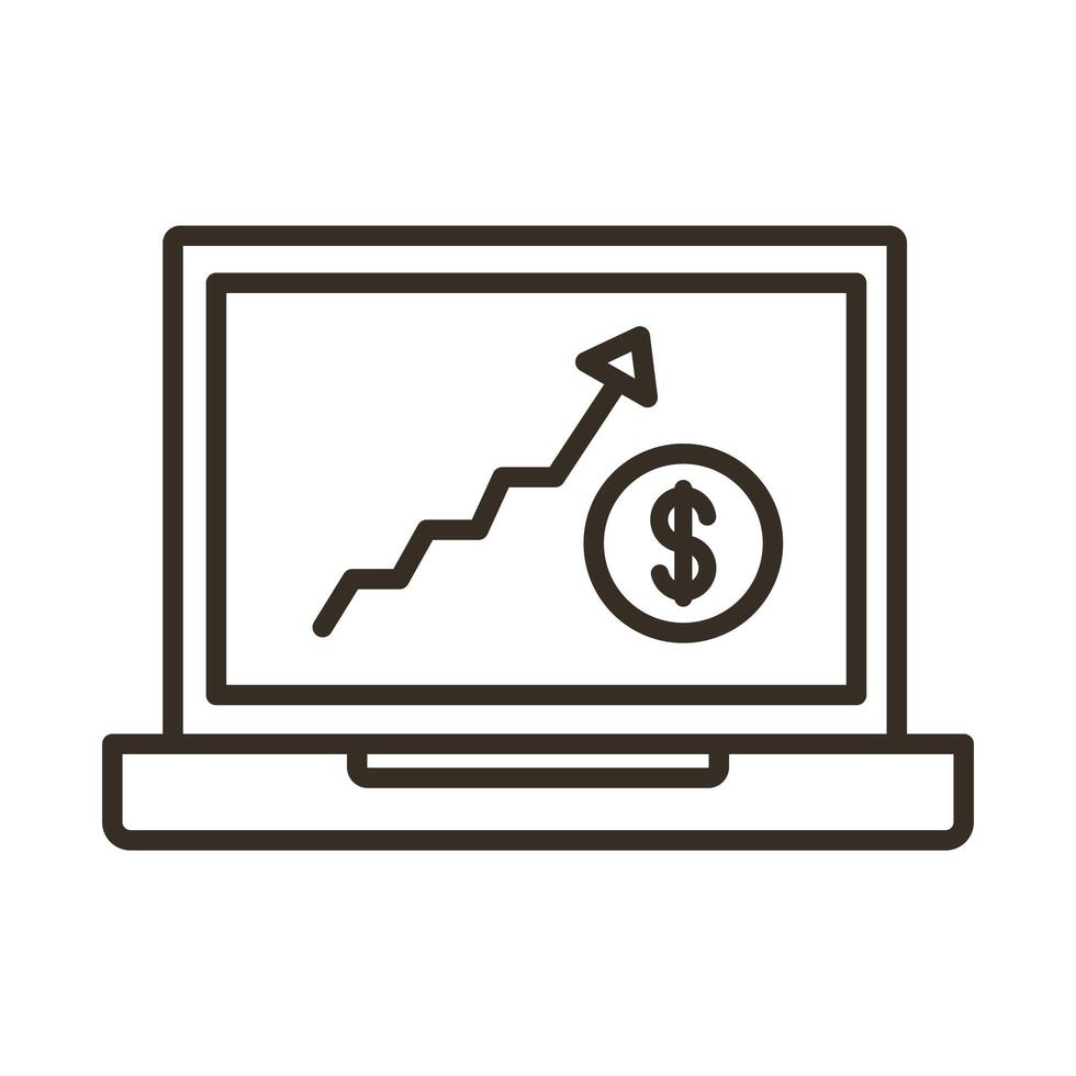 computer laptop with coin and statistics line style icon vector