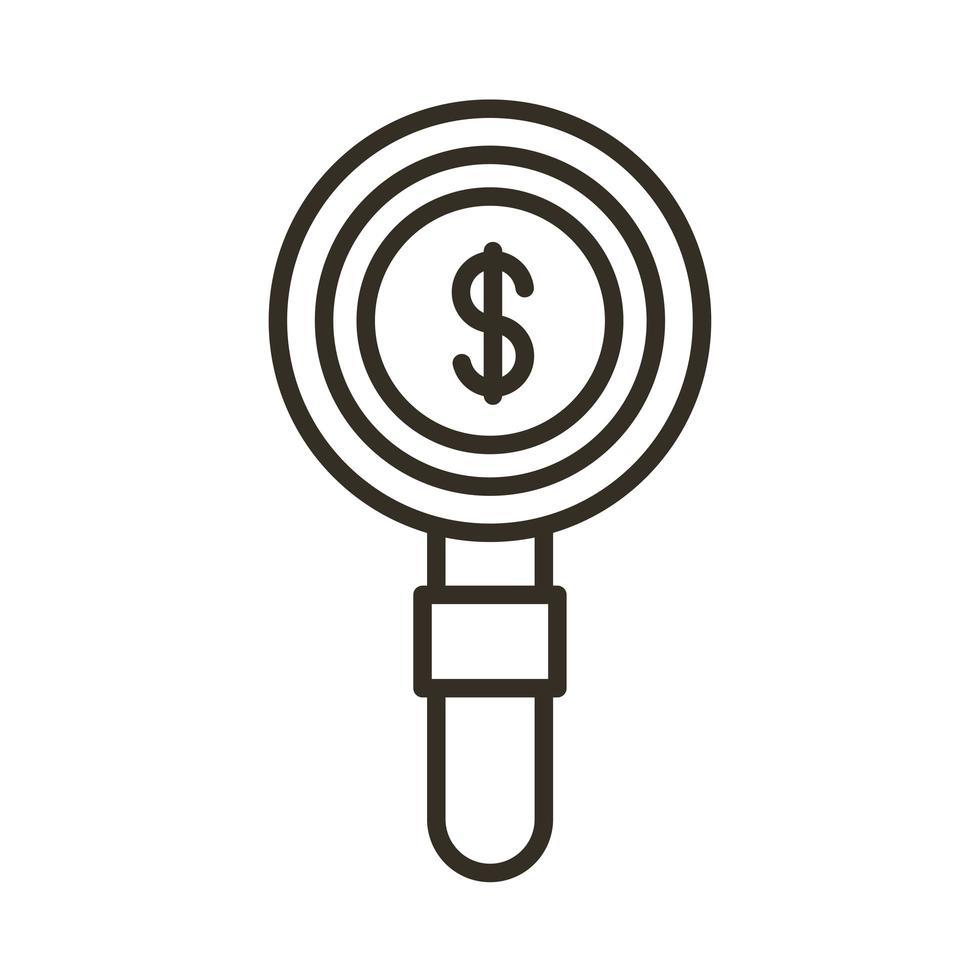 coin dollar with magnifying glass line style icon vector