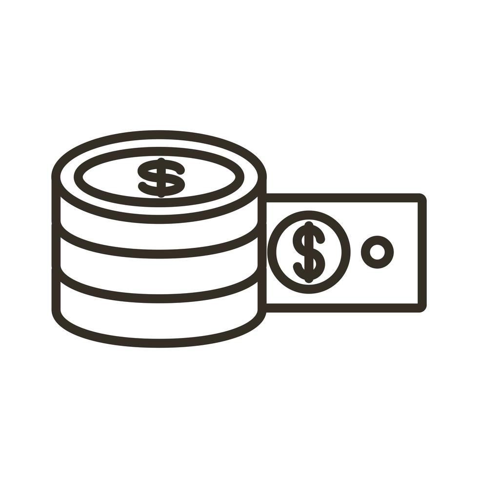 bill and coins dollars line style icon vector