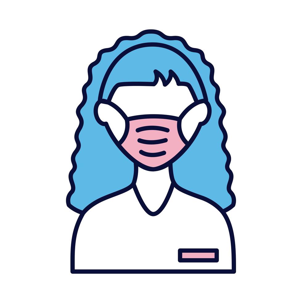 female wearing medical mask line and fill style icon vector