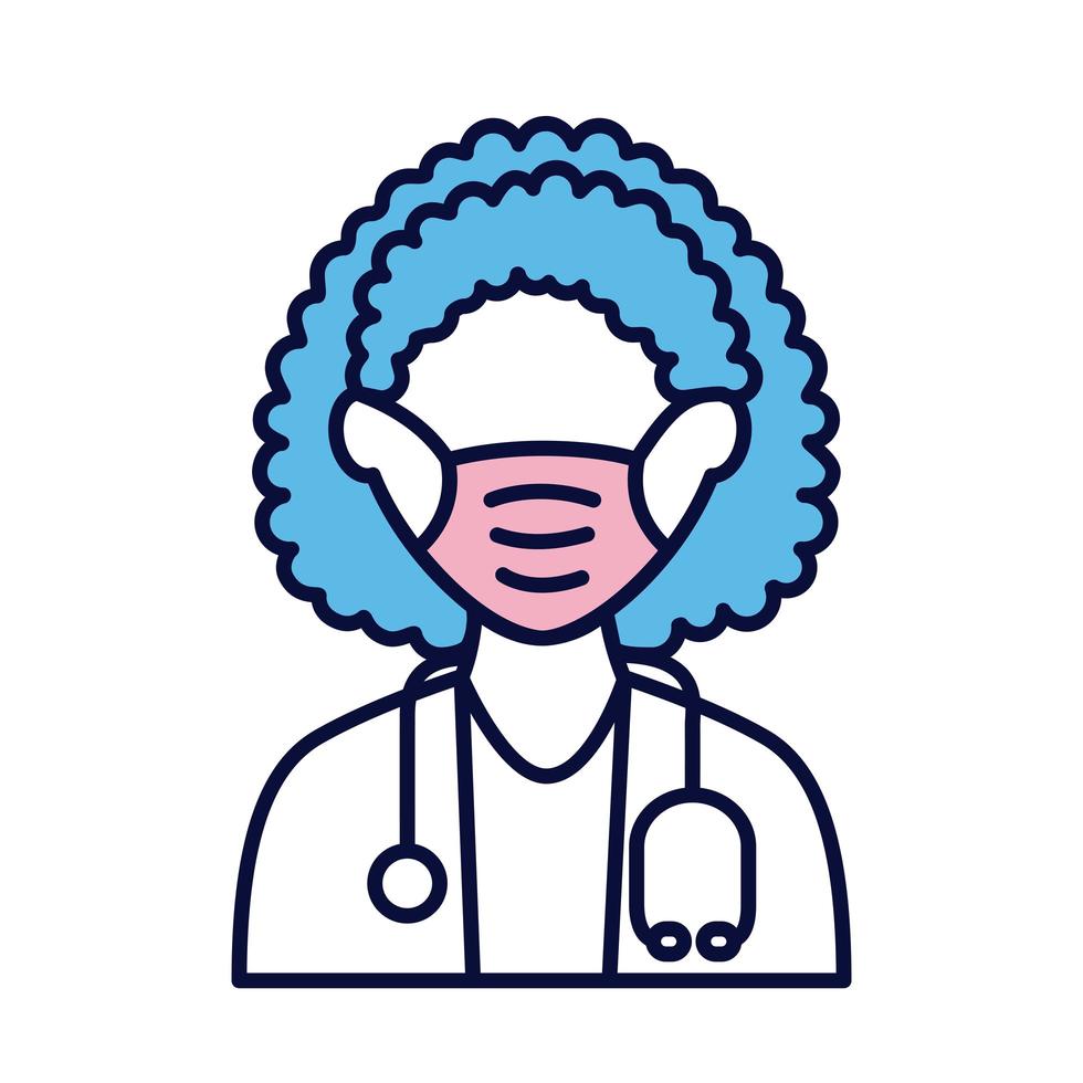 female doctor wearing medical mask with stethoscope line and fill style icon vector