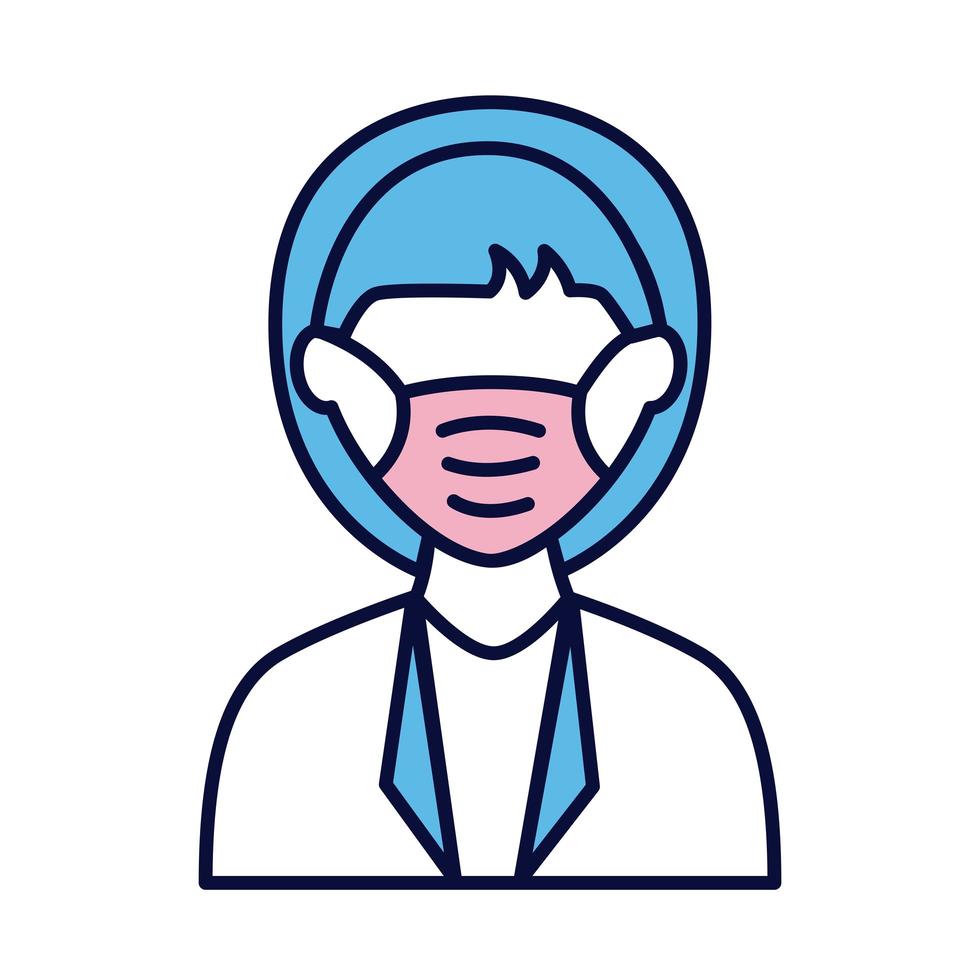 female wearing medical mask line and fill style icon vector