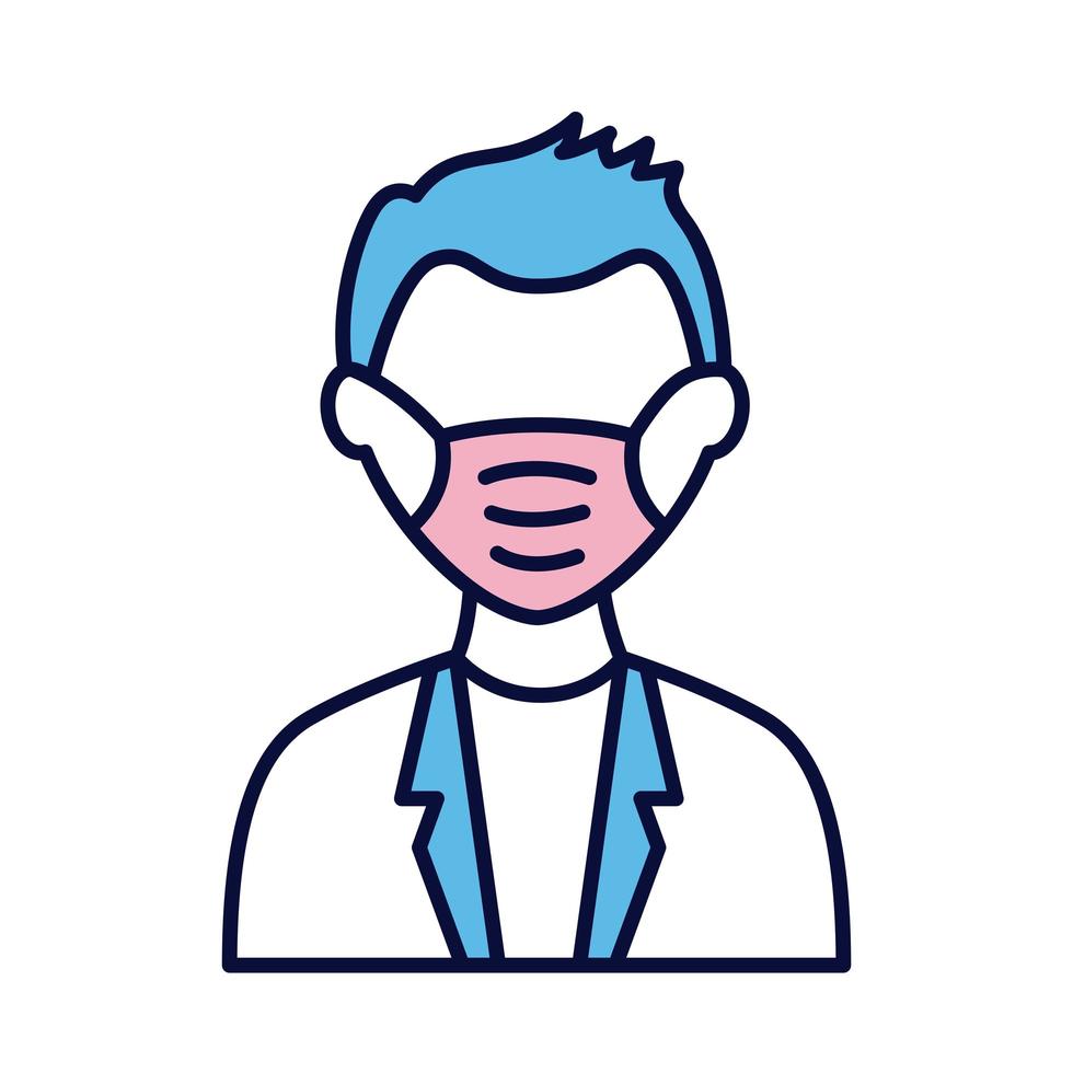 male wearing medical mask line and fill style icon vector