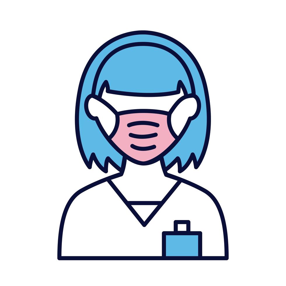 female wearing medical mask line and fill style icon vector