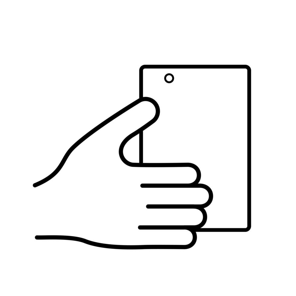 hand using tablet device line style icon vector