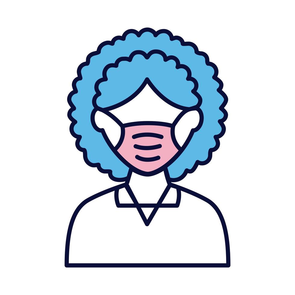 female wearing medical mask line and fill style icon vector