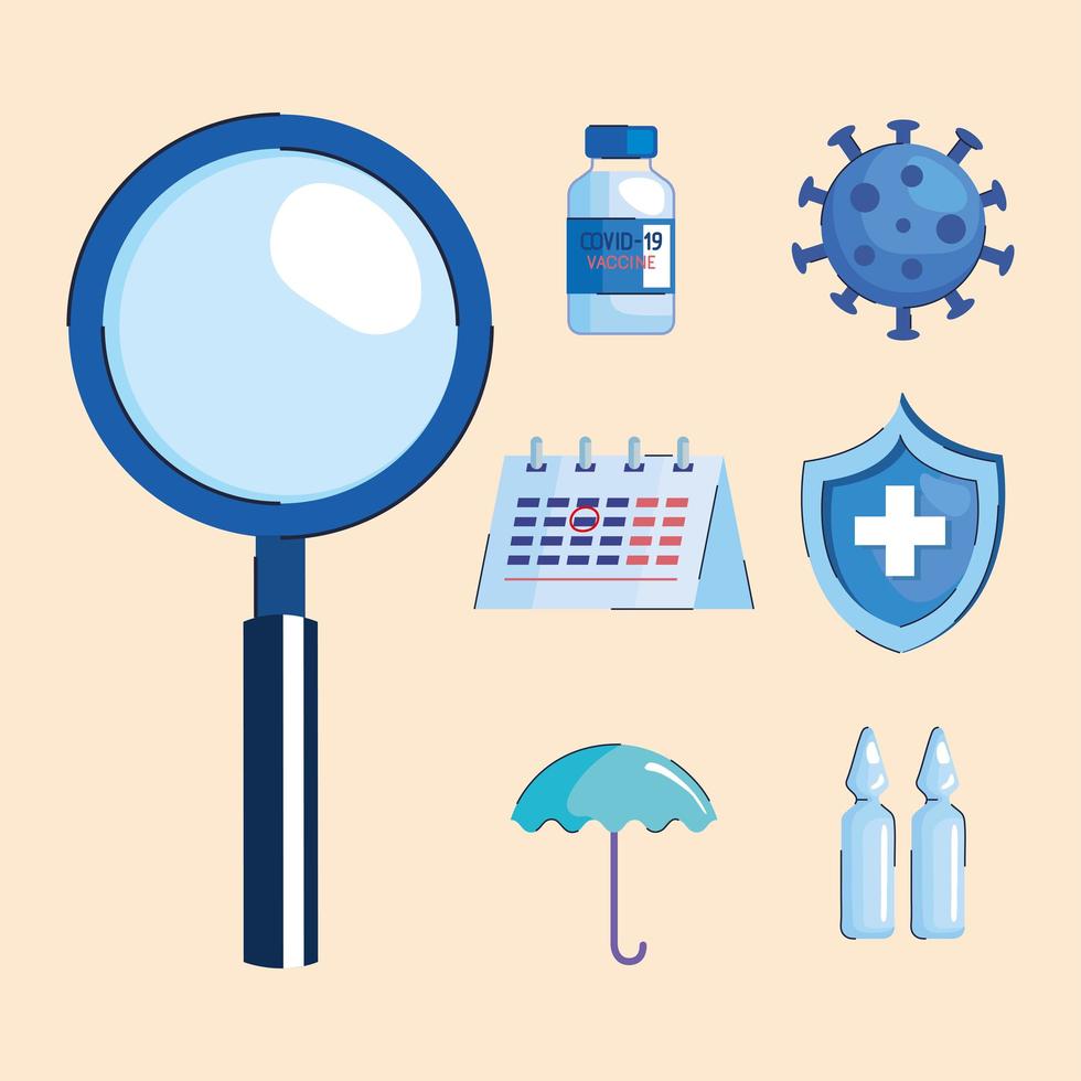 bundle of seven covid19 vaccine set icons vector