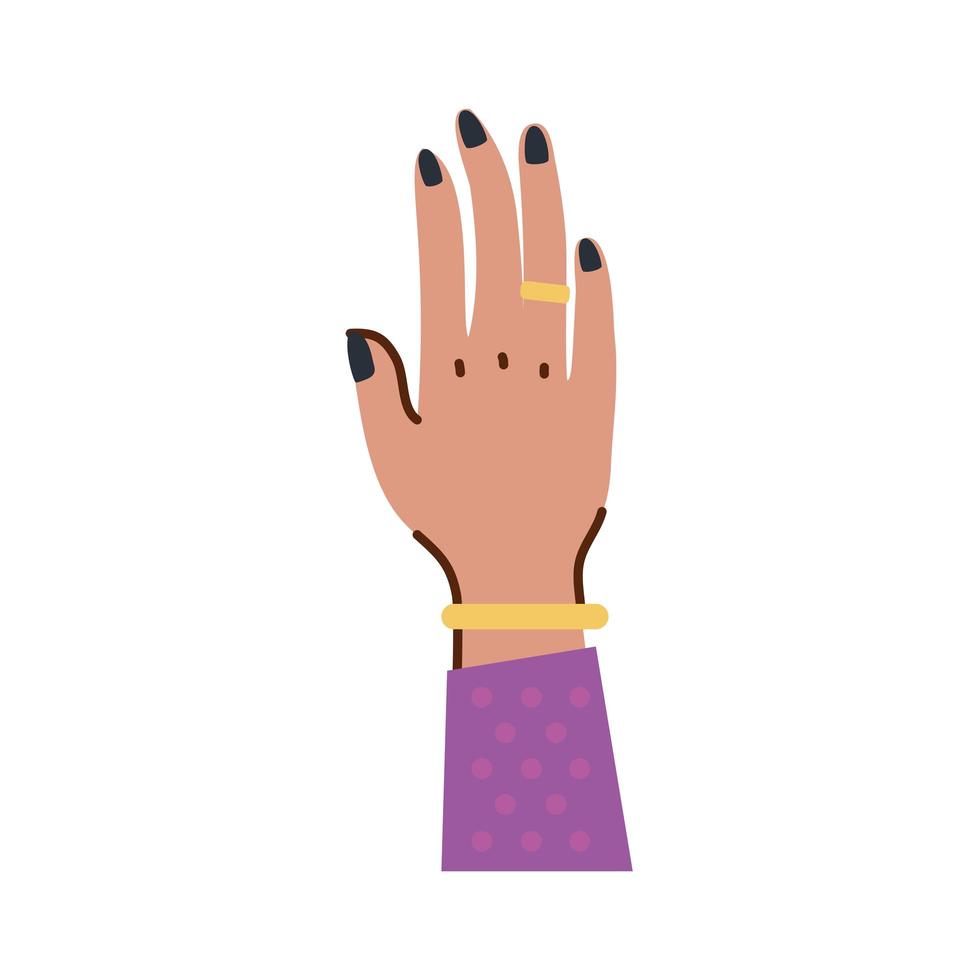 beautiful hand of woman with golden ring and bracelet vector