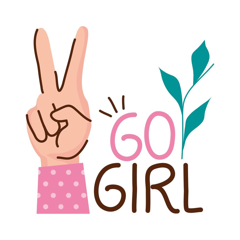 go girl lettering with hand peace and love signal vector