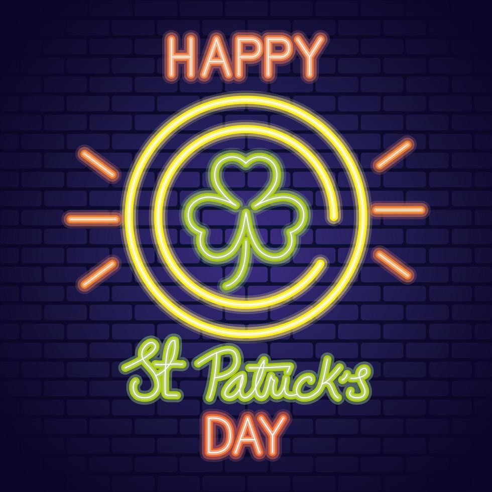 saint patricks day neon light with clover in coin vector