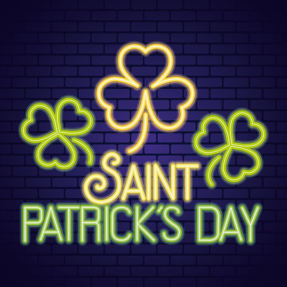 saint patricks day neon light with clovers vector