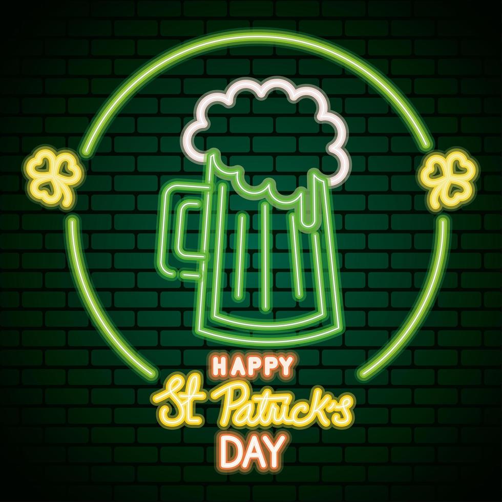 saint patricks day neon light with beer drink vector