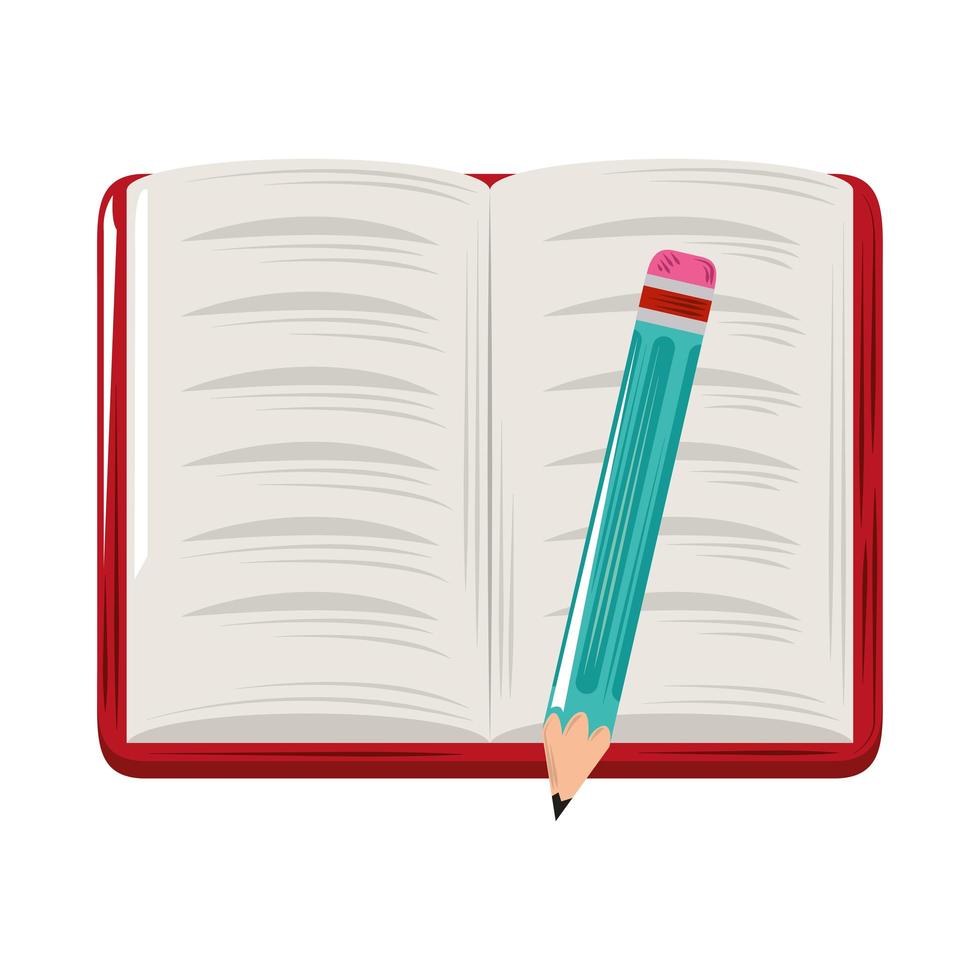 open book and pencil supplies icon flat design vector