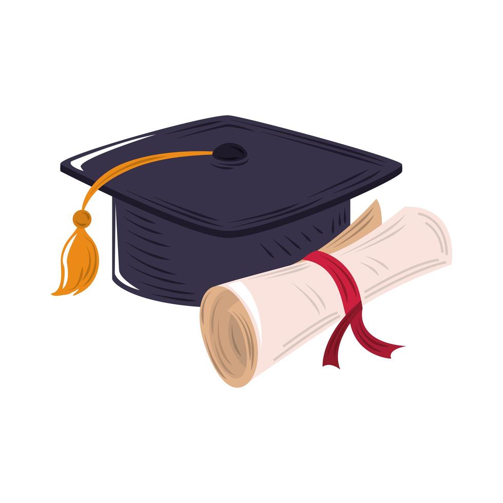 sombrero de graduación y certificado icono diseño plano vector