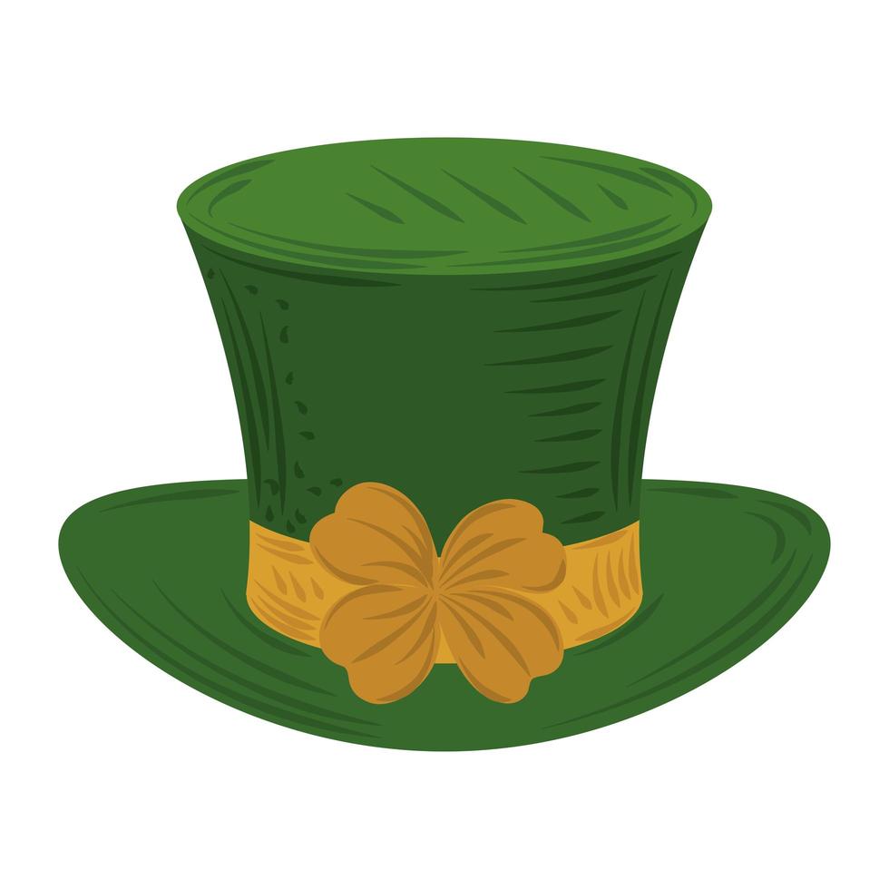 feliz día de san patricio sombrero de duende con icono de vector plano de trébol