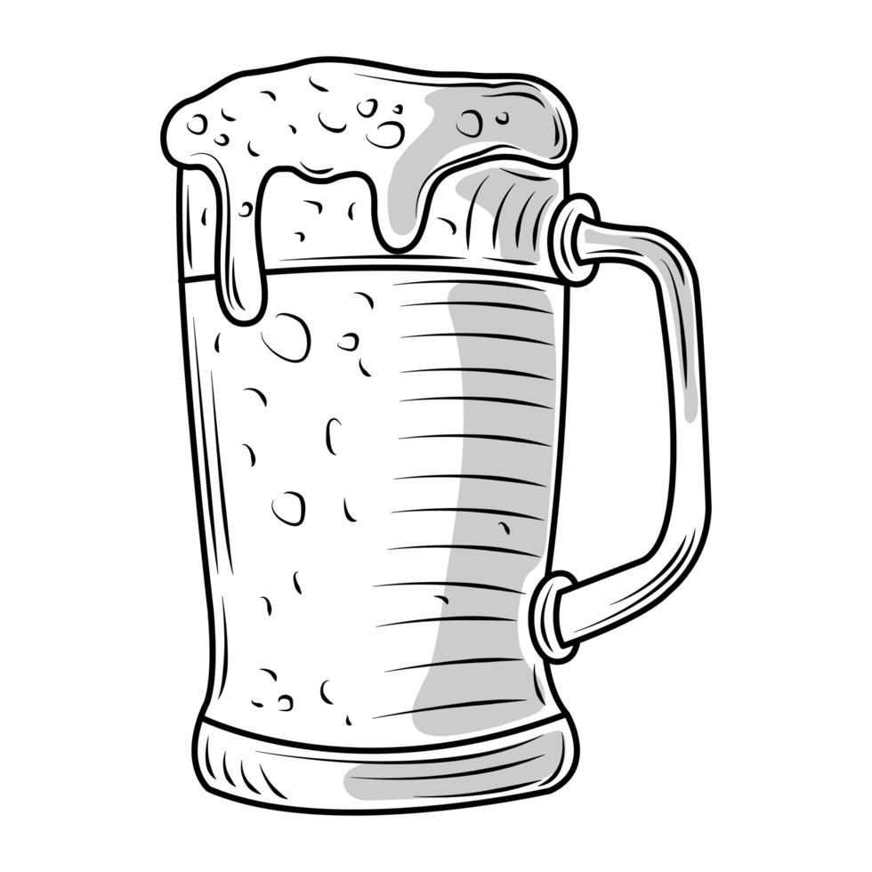 jarra de cerveza, con, espuma, bebida, icono, bosquejo, aislado vector