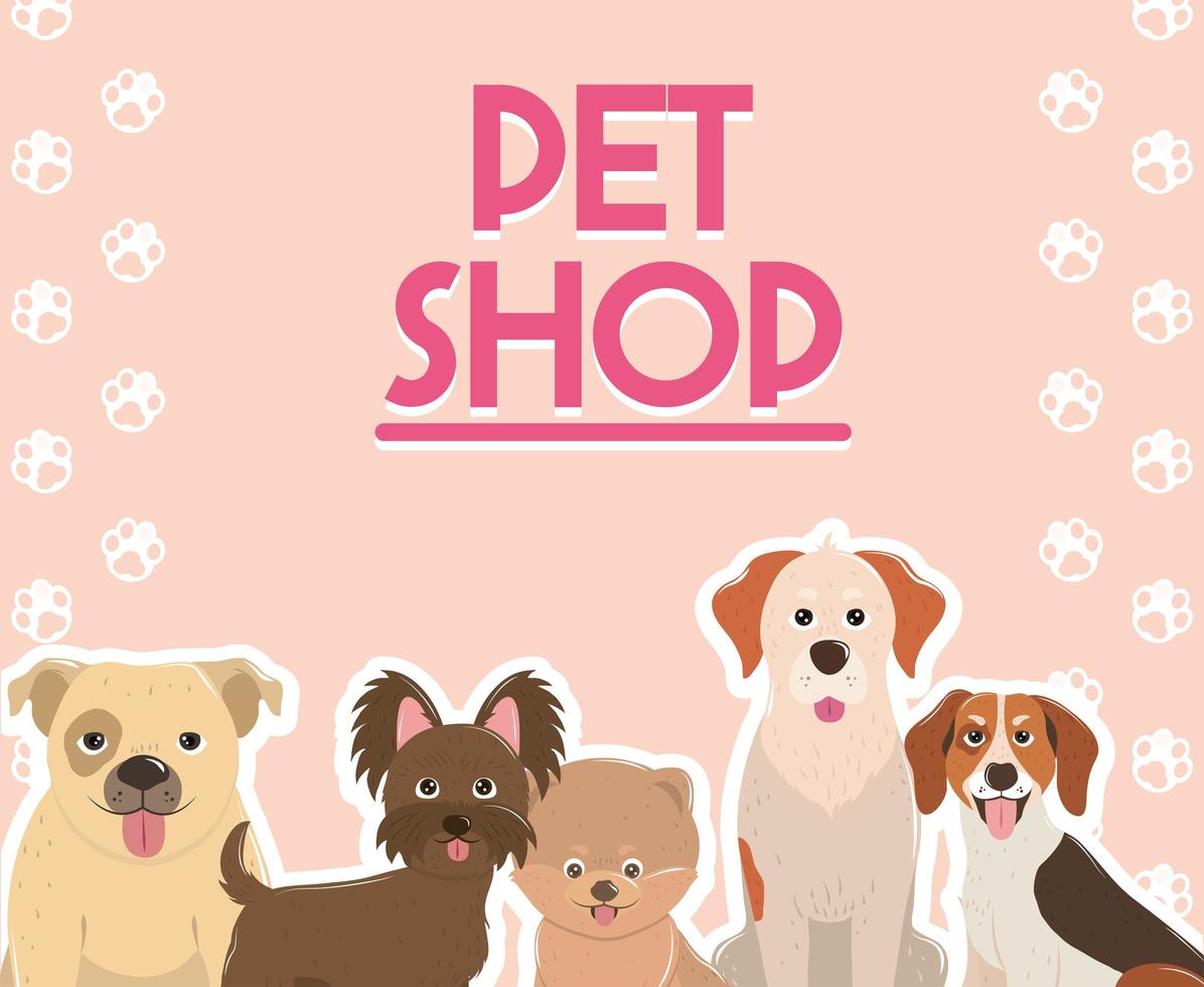 tienda de mascotas perros lindos animales canino varias razas vector