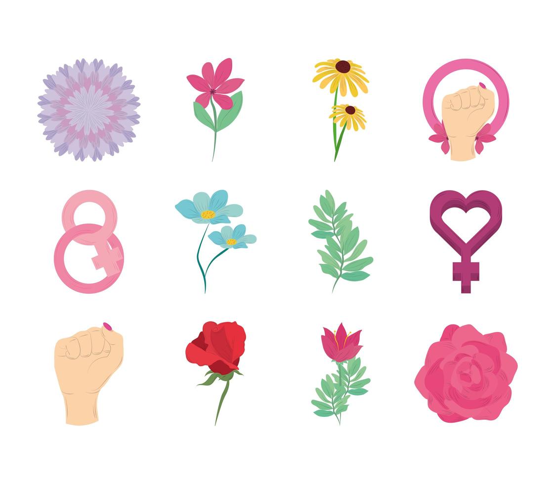 womens day celebration march 8 icons set vector