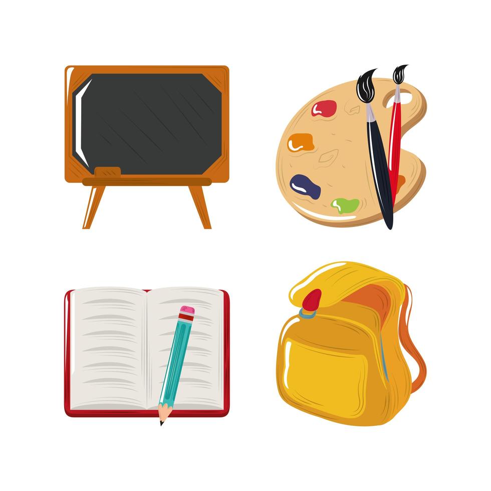 back to school chalkboard book backpack paintbrush color icons set vector